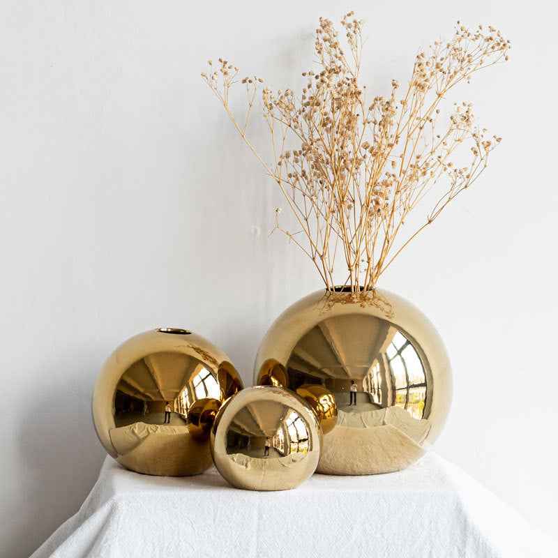 European Style Gold Plated Ceramic Vase Circular Model Room Wedding Decoration, Flower Arrangement, Vase Placement, Jewelry - Kivora