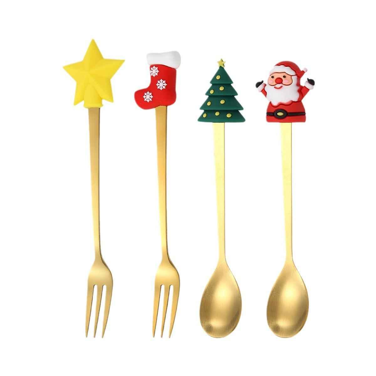 Christmas gift tableware stainless steel coffee spoon dessert spoon fork set - Kivora