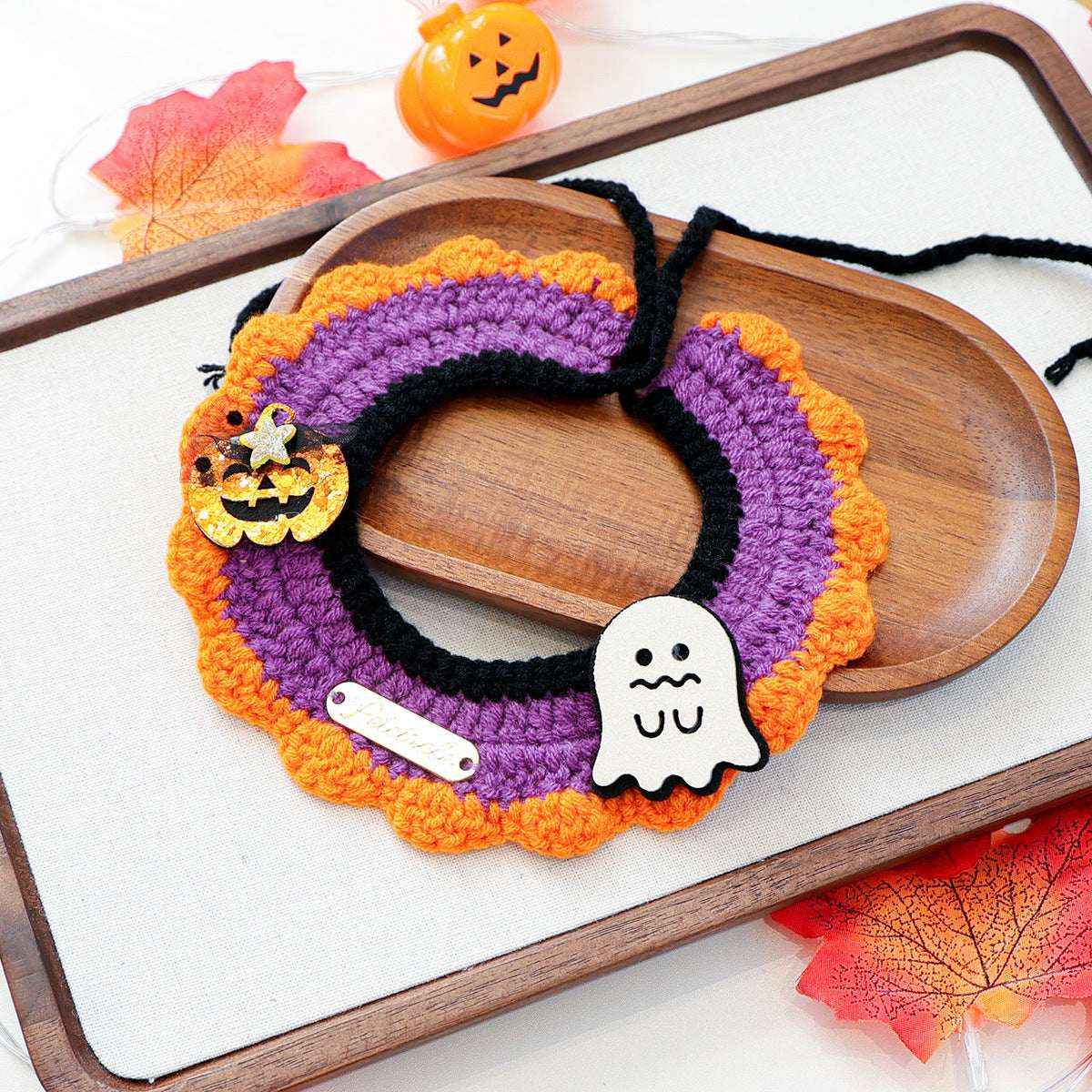 Halloween Pet Bandana Scarf – Cute Cartoon Knit Bib for Cats & Dogs - Kivora