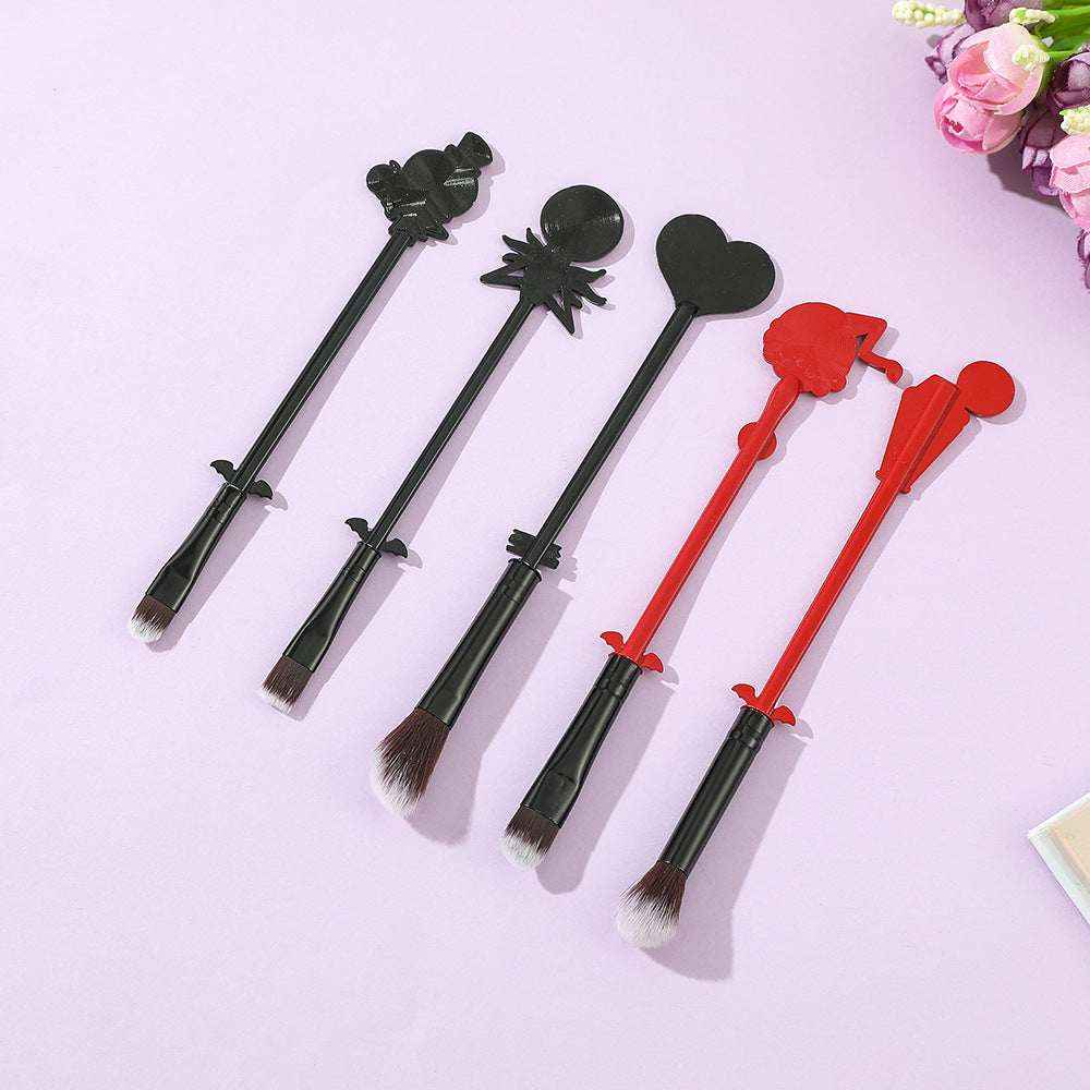Gothic Skull Makeup Brush Set – 5-Piece Metal Handle Halloween & Holiday Gift - Kivora
