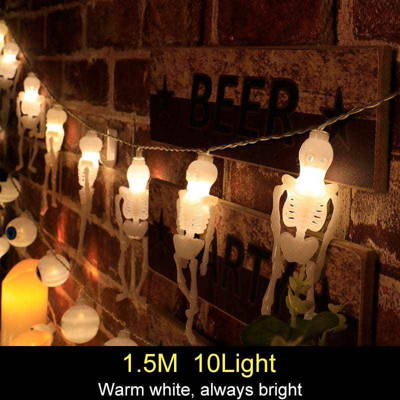 1.5m 10Led Halloween Pumpkin Ghost Skeletons Bat Spider Led Light String Festival Home Bar Party Decor Halloween Ornament - Kivora