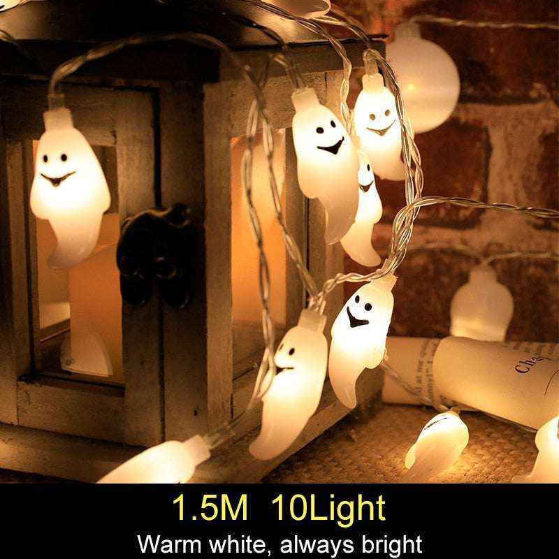 1.5m 10Led Halloween Pumpkin Ghost Skeletons Bat Spider Led Light String Festival Home Bar Party Decor Halloween Ornament - Kivora