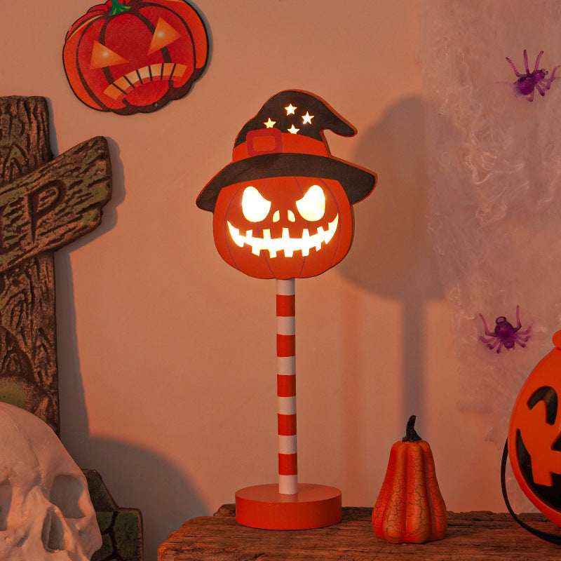 LED Halloween Lights Pumpkin Ghost Skull Wooden Decoration Night Light Atmosphere Light - Kivora