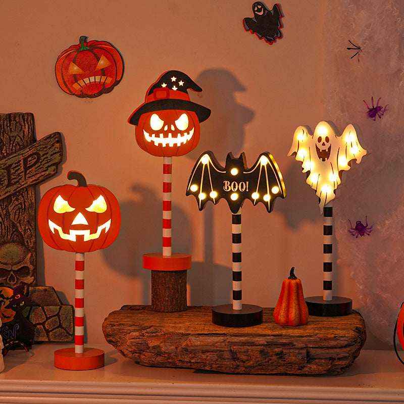 LED Halloween Lights Pumpkin Ghost Skull Wooden Decoration Night Light Atmosphere Light - Kivora