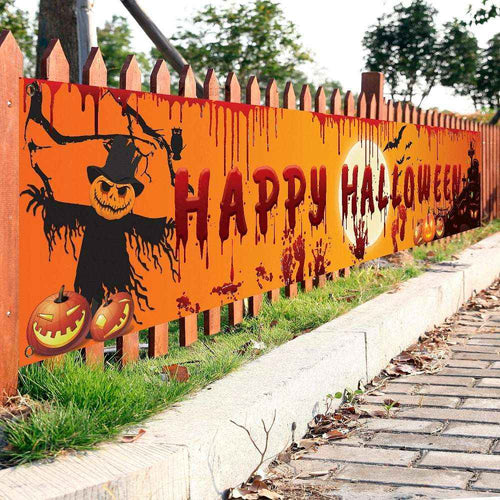 250x48cm Latest Happy Halloween Bloody Bat Pumpkin Ghost Print Party Backdrop Hanging Banner Halloween Decor - Kivora