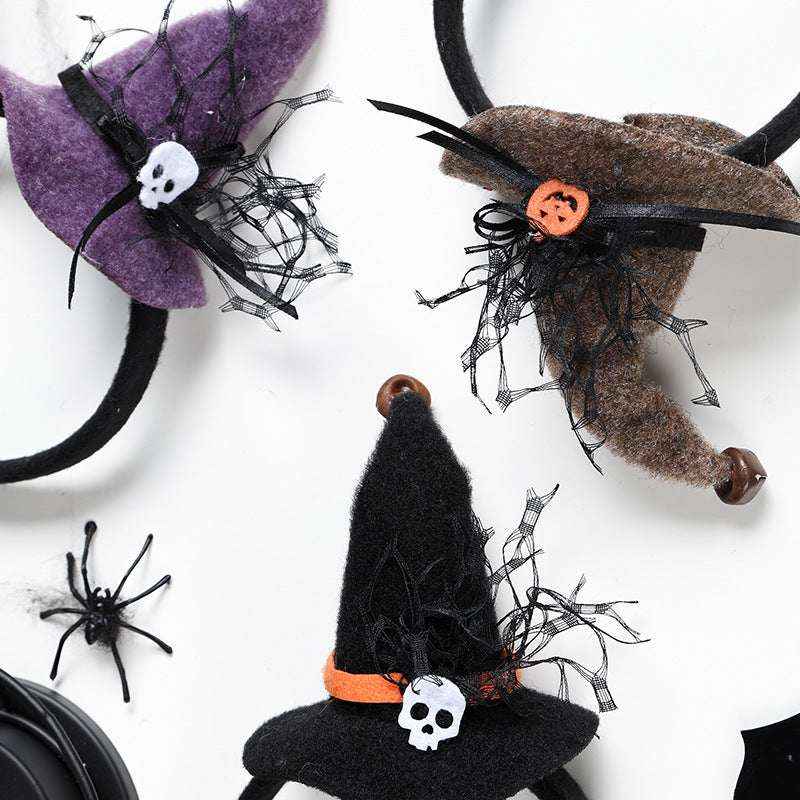 Halloween Witch Hat Headband with Spider Web & Pumpkin – Costume Hair Accessory - Kivora