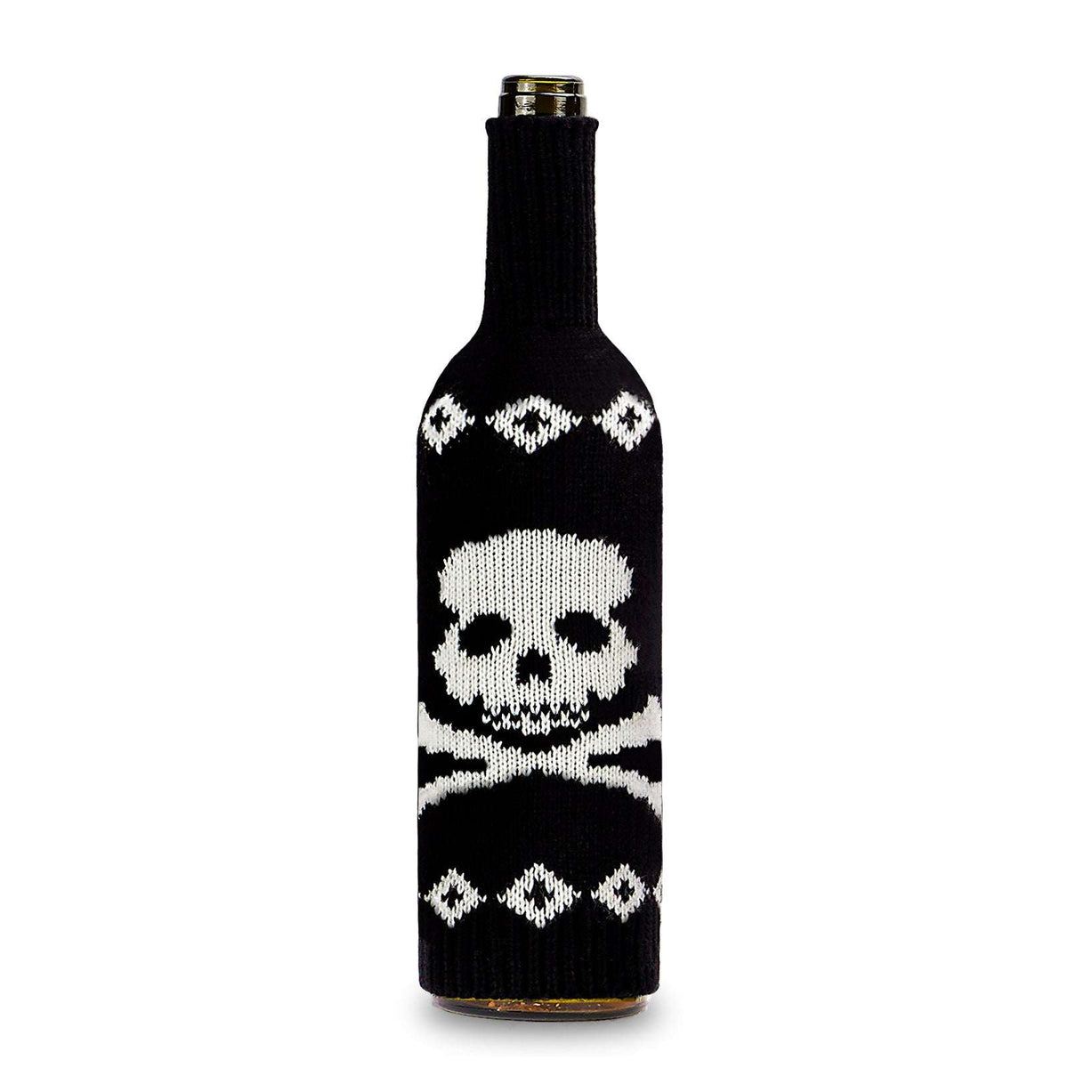 Halloween Wine Bottle Cover - Knitted Pumpkin & Skull | Kivora