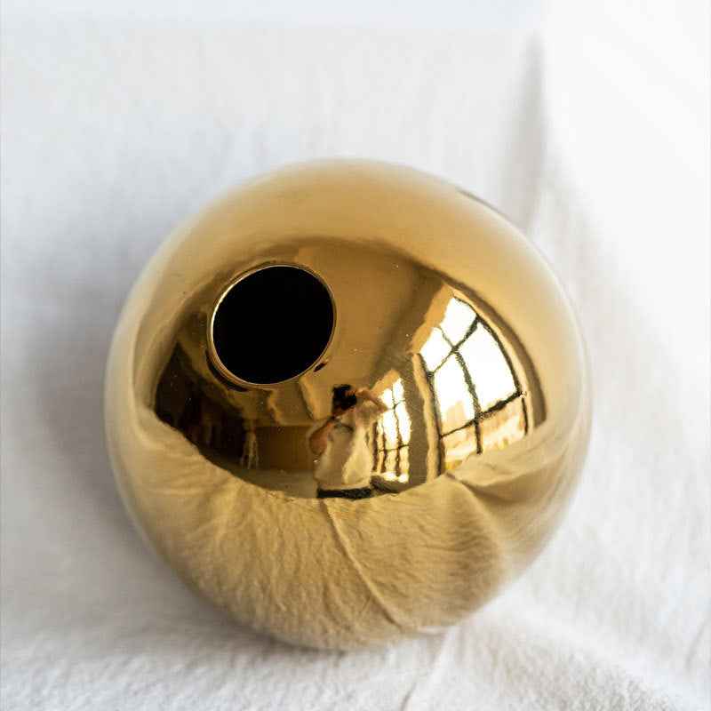 European Style Gold Plated Ceramic Vase Circular Model Room Wedding Decoration, Flower Arrangement, Vase Placement, Jewelry - Kivora
