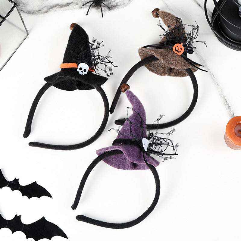 Halloween Witch Hat Headband with Spider Web & Pumpkin – Costume Hair Accessory - Kivora