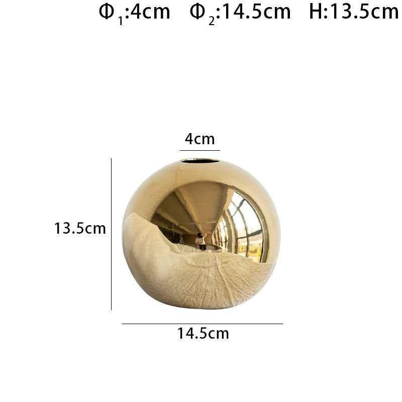 European Style Gold Plated Ceramic Vase Circular Model Room Wedding Decoration, Flower Arrangement, Vase Placement, Jewelry - Kivora