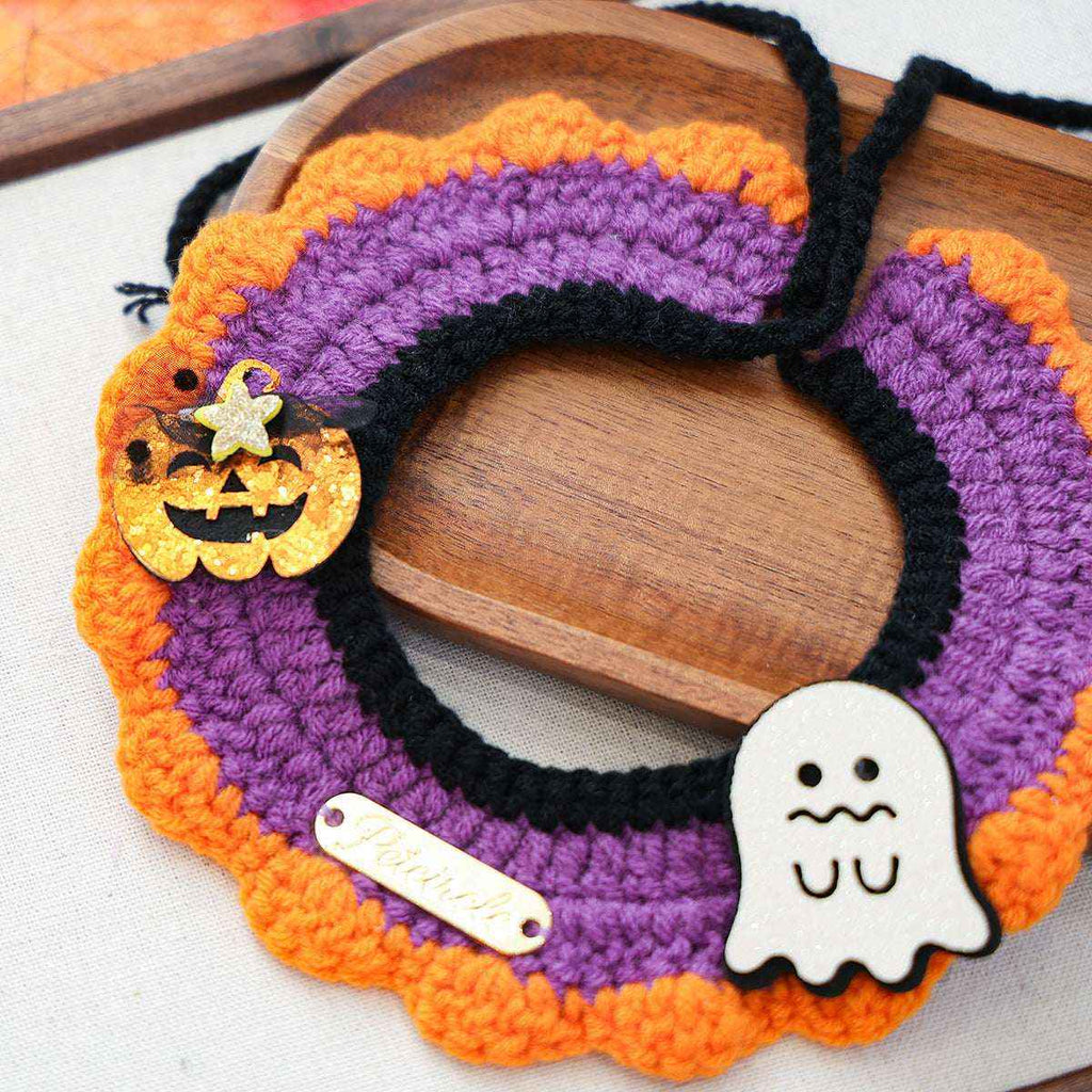 Halloween Pet Bandana Scarf – Cute Cartoon Knit Bib for Cats & Dogs - Kivora