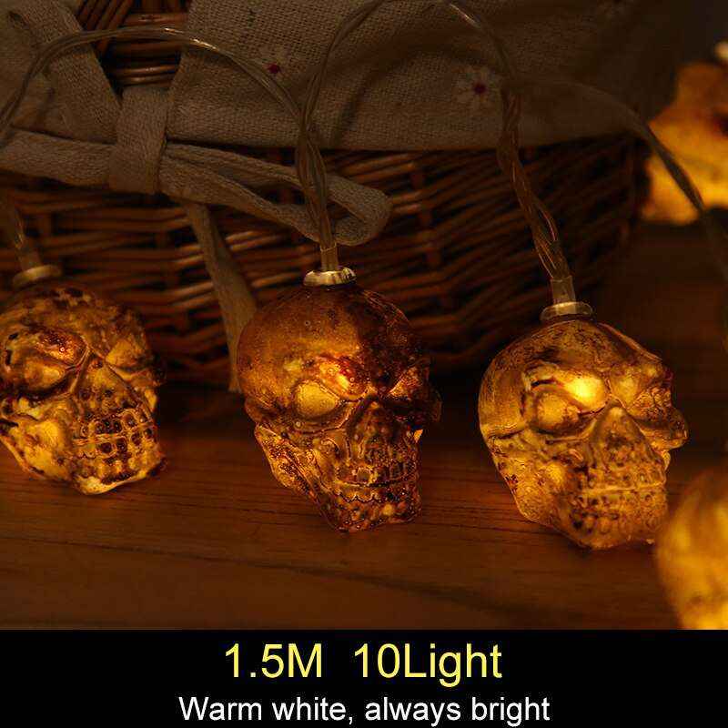 1.5m 10Led Halloween Pumpkin Ghost Skeletons Bat Spider Led Light String Festival Home Bar Party Decor Halloween Ornament - Kivora