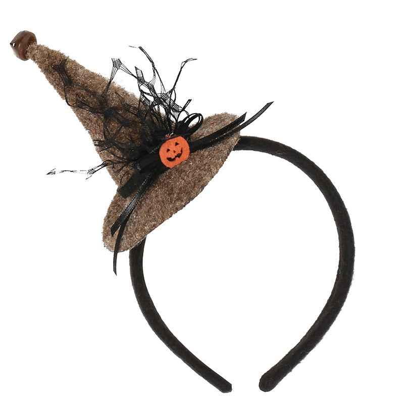 Halloween Witch Hat Headband with Spider Web & Pumpkin – Costume Hair Accessory - Kivora