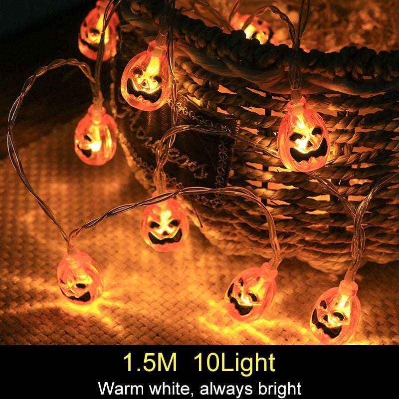 1.5m 10Led Halloween Pumpkin Ghost Skeletons Bat Spider Led Light String Festival Home Bar Party Decor Halloween Ornament - Kivora