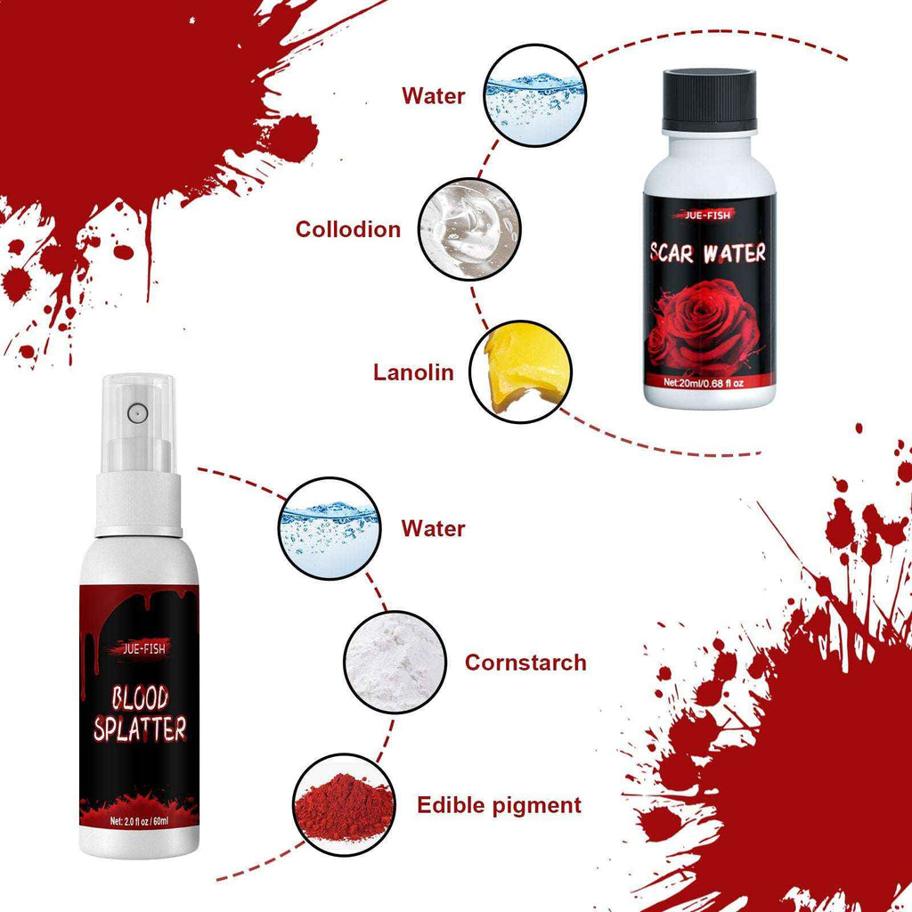 Halloween SFX Makeup Kit – Fake Wound, Scar Wax & Fake Blood Special Effects Set - Kivora