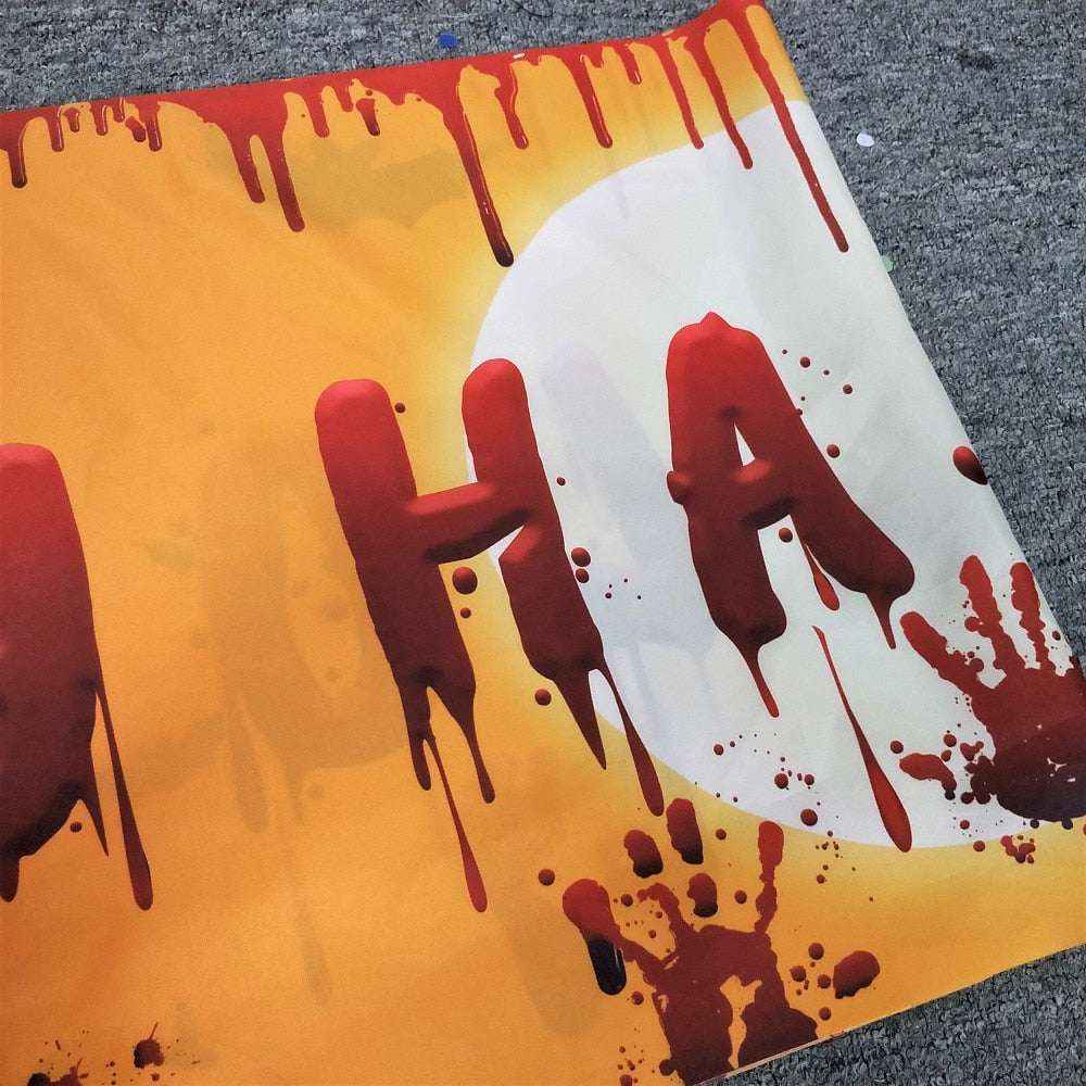250x48cm Latest Happy Halloween Bloody Bat Pumpkin Ghost Print Party Backdrop Hanging Banner Halloween Decor - Kivora
