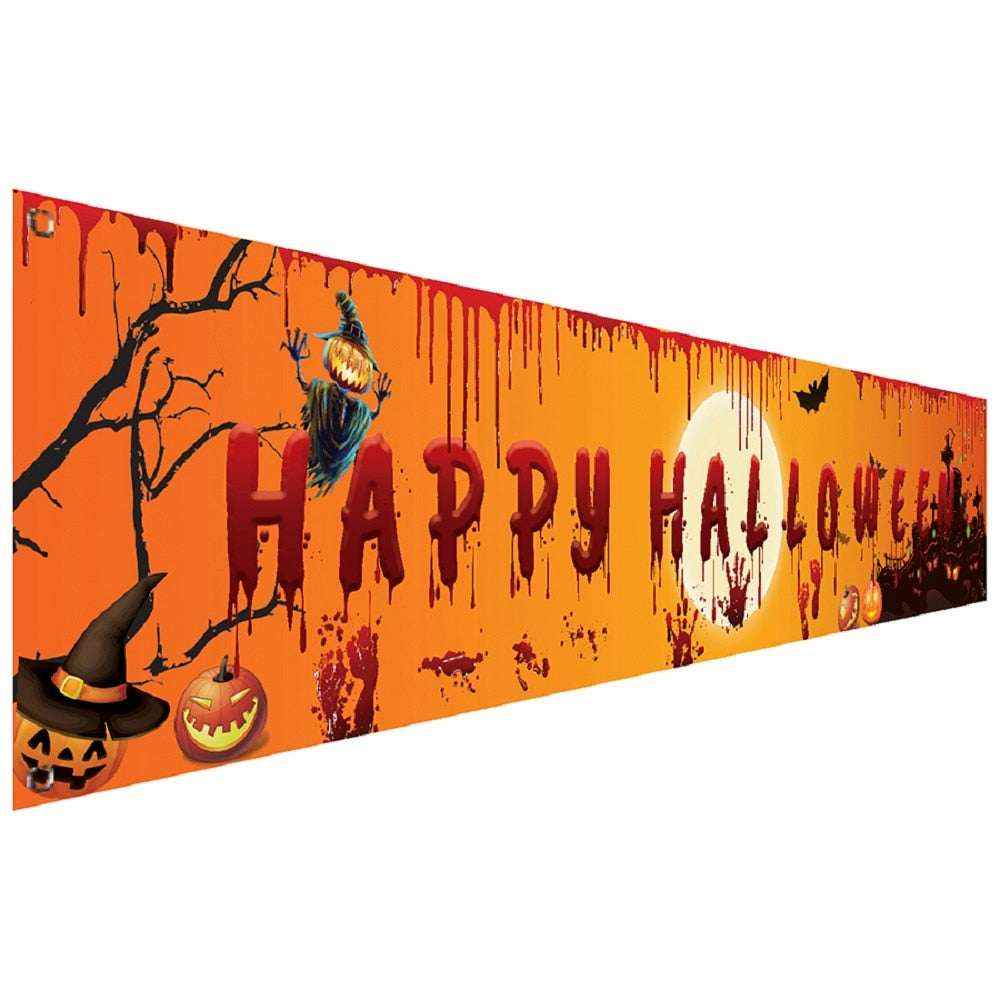 250x48cm Latest Happy Halloween Bloody Bat Pumpkin Ghost Print Party Backdrop Hanging Banner Halloween Decor - Kivora