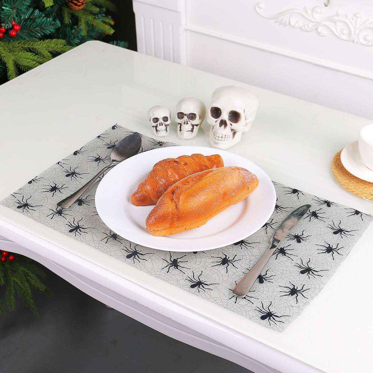 Halloween Bat Spider Web Yarn Roll Meal Mat Ghost Festival Party Table Decoration Mesh Tablecloth Table Banner - Kivora