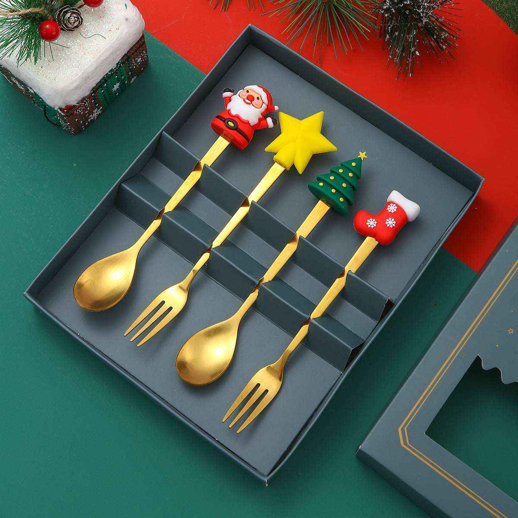 Christmas gift tableware stainless steel coffee spoon dessert spoon fork set - Kivora