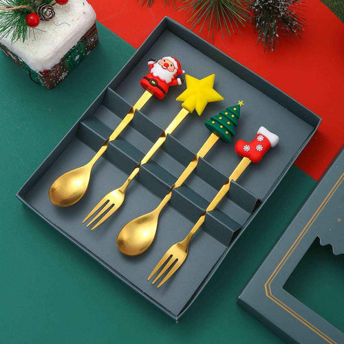 Christmas gift tableware stainless steel coffee spoon dessert spoon fork set - Kivora