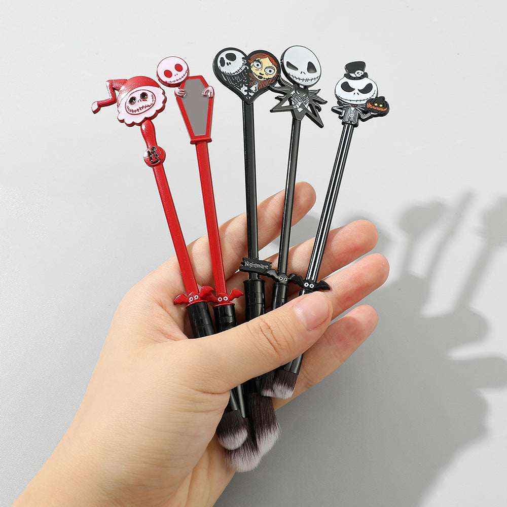 Gothic Skull Makeup Brush Set – 5-Piece Metal Handle Halloween & Holiday Gift - Kivora