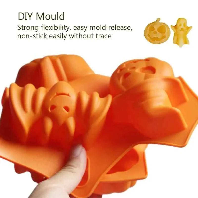 Halloween Silicone Mold – 6-Grid Pumpkin, Bat, Skull & Ghost Candy & Chocolate Mold - Kivora