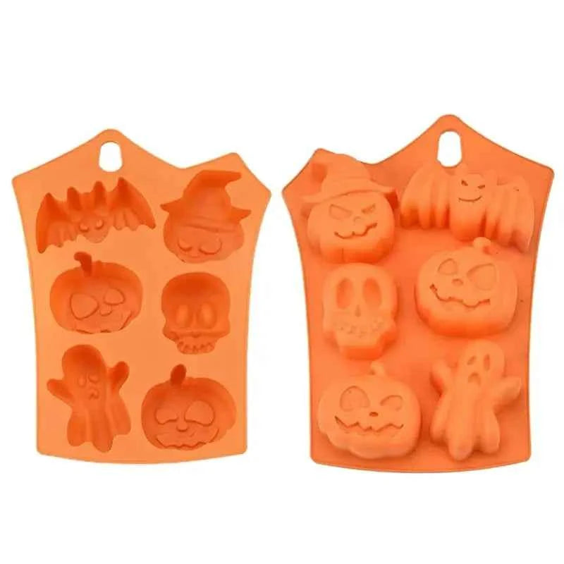 Halloween Silicone Mold – 6-Grid Pumpkin, Bat, Skull & Ghost Candy & Chocolate Mold - Kivora