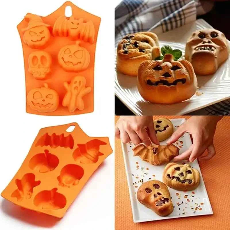 Halloween Silicone Mold – 6-Grid Pumpkin, Bat, Skull & Ghost Candy & Chocolate Mold - Kivora