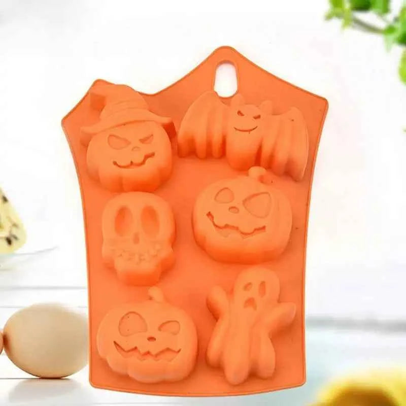 Halloween Silicone Mold – 6-Grid Pumpkin, Bat, Skull & Ghost Candy & Chocolate Mold - Kivora