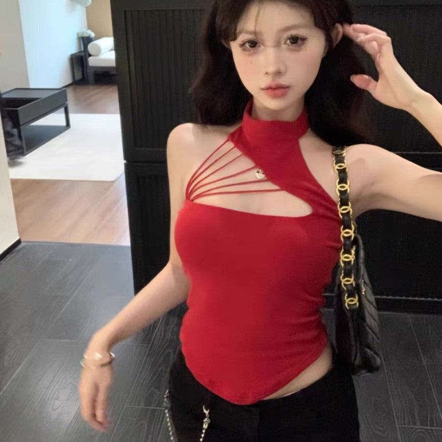 Irregular Hollow Neck Sling Women's Design Sense Base Vest Spice Girls Slim Fit Short Top