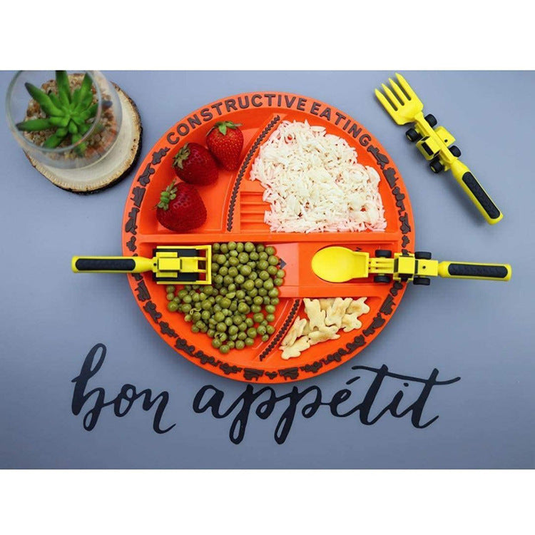 Children's Tableware Three Suit Dinneractive Car Bulldozer Excavator Shovel Fork Shovel Plate