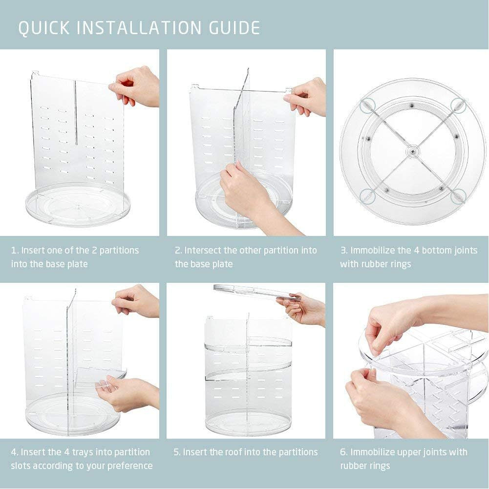 360-Degree Rotating Transparent Acrylic Cosmetics Storage Rack Bathroom Desktop Cosmetics Organizer Storage Rack