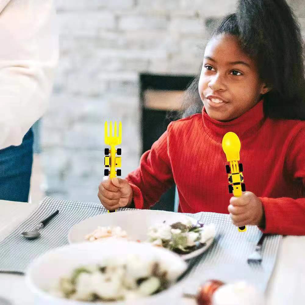 Children's Tableware Three Suit Dinneractive Car Bulldozer Excavator Shovel Fork Shovel Plate