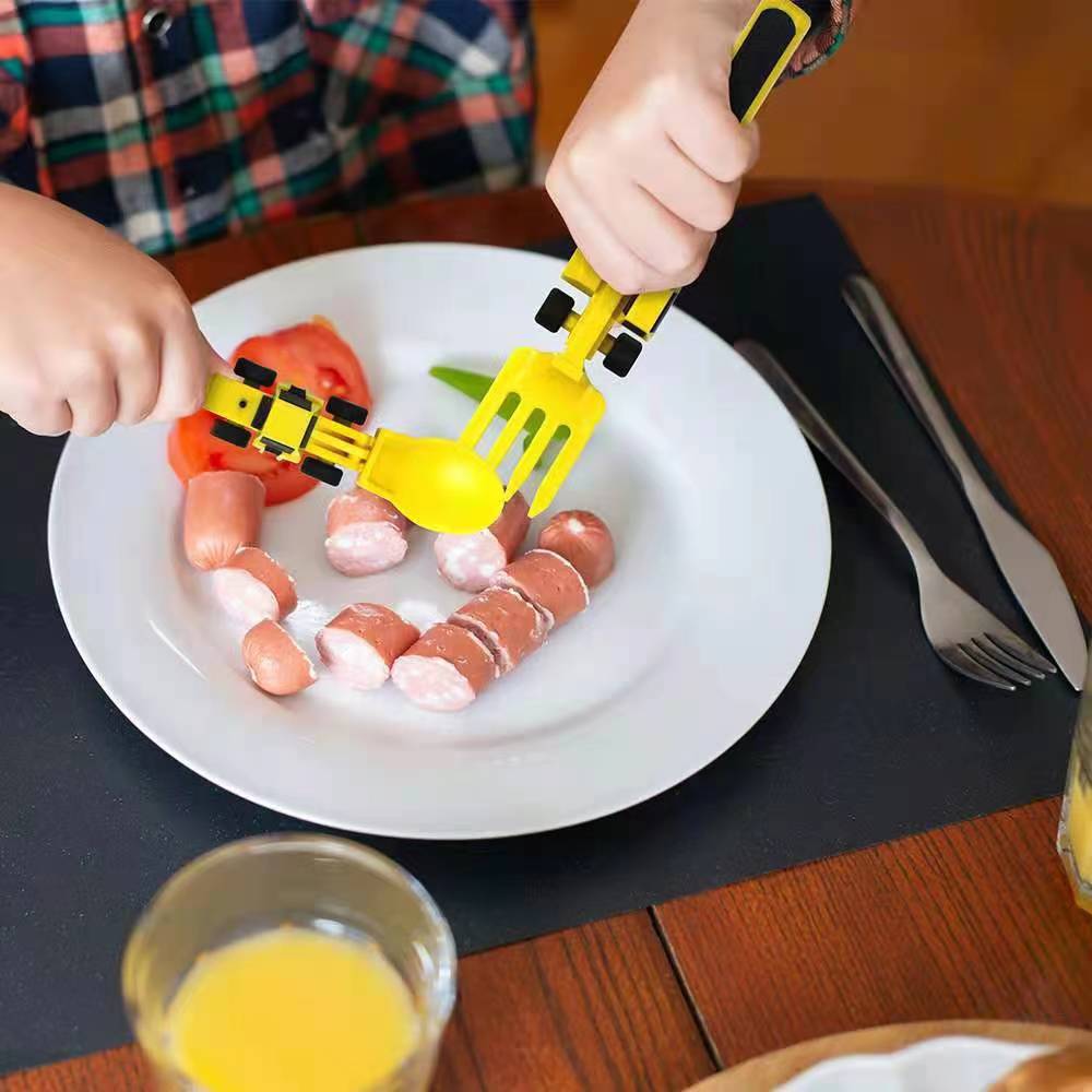 Children's Tableware Three Suit Dinneractive Car Bulldozer Excavator Shovel Fork Shovel Plate