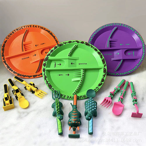 Children's Tableware Three Suit Dinneractive Car Bulldozer Excavator Shovel Fork Shovel Plate