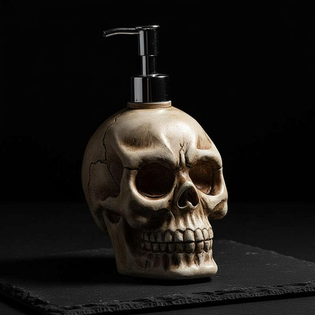 Gothic Skull Soap Dispenser Close Up