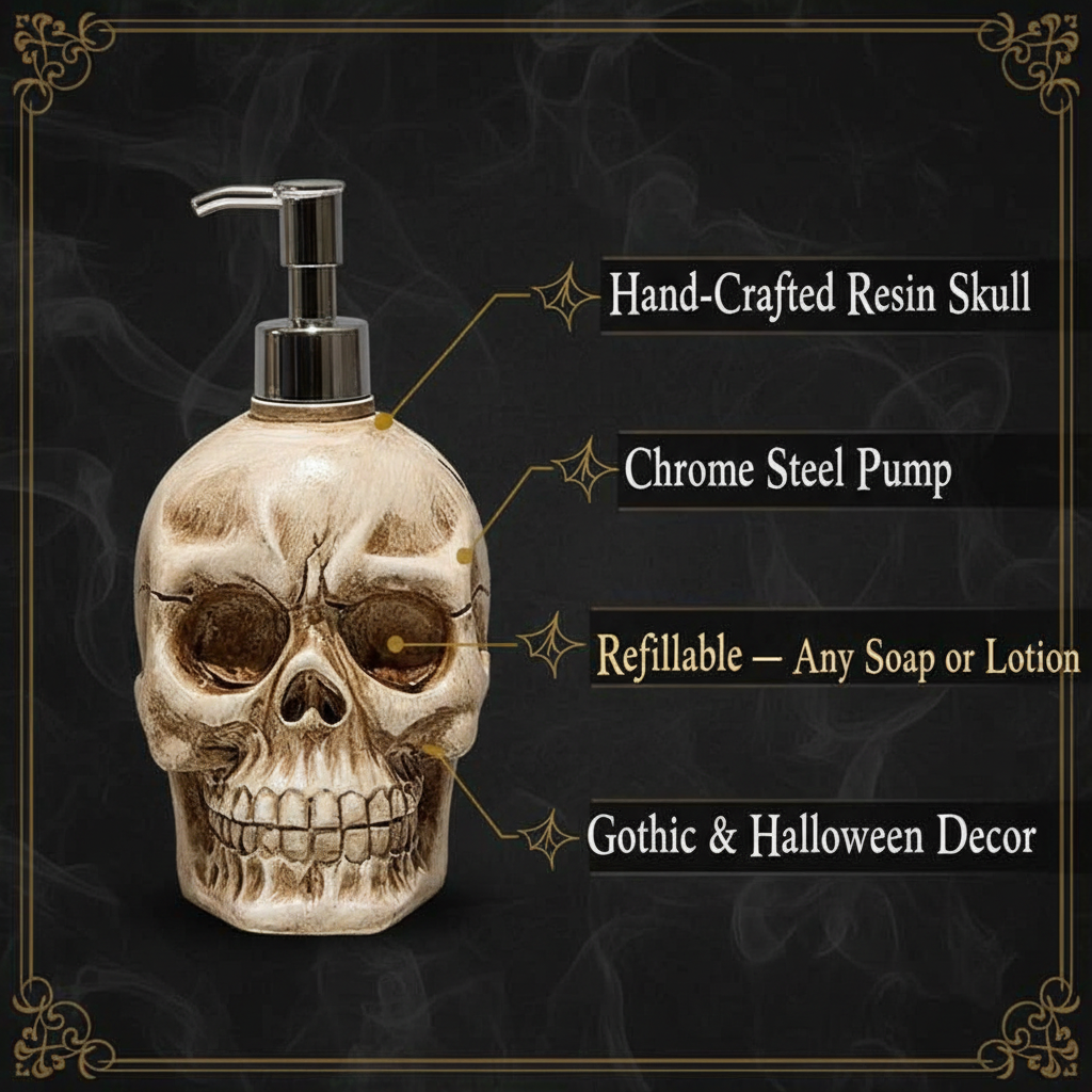 Gothic Skull Soap Dispenser Features